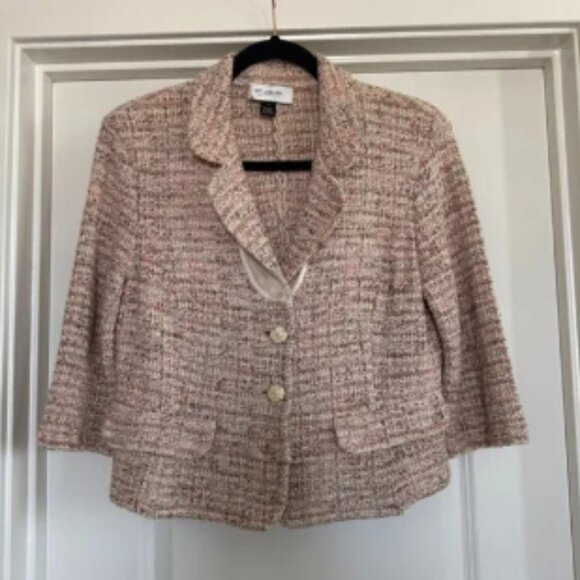 St John Collection Pink Tweed Y2K Light Academia Classic sz 12 blazer - Picture 1 of 6